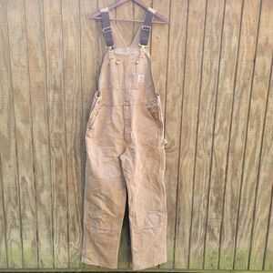 Carhartt Vintage Tan Duck Canvas Double Knee Bib Overalls Mens Size 38 X 32